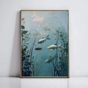 Vintage Fish Art Print Still Life Painting Nautical Sea Life Wall Art for Coastal Home & Fish Restaurant Vintage Sea Life Print