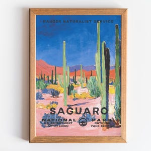 WPA National Parks Art Saguaro Kaktus Wüste Wand Kunst Maximalist Cabin Decor Kaktus Wand Kunst Wüste Print Einweihungsparty Geschenk druckbare Kunst