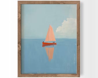 Miniature People Sailboat Wall Art Coastal Minimal Sailing Print