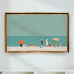 Tiny People Swimming in Lake Art Summer Lake People Print Minimalist Beach House Art Pool House Decor Digital Download Printable Art