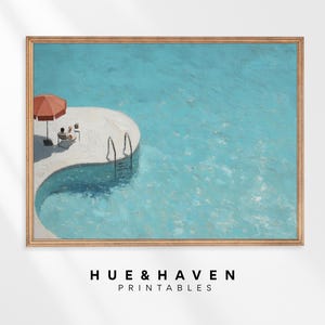 Tiny People Swimming Pool Poster, Summer Wall Art, Floating in Water Print, Coastal Pool Decor Digital