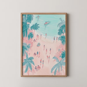 Pastel Beach Art Print, Quirky Aerial View (Digital Download)