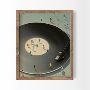 Schallplattenspieler Kunstdruck Retro Plattenspieler mit kleinen Tänzern Wanddekoration (Digitaler Download)