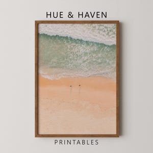 Tiny People Beach Print, Minimalist Abstract Ocean Poster, Modern Coastal Wall Art, Digital Download