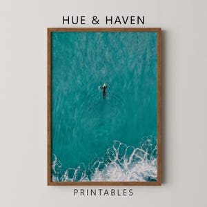 Vintage Ocean Surf Print, Minimalist Coastal Wall Art, California Beach Poster, Surfer Photography Digital