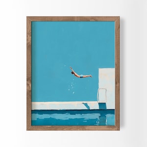 Sommer Pool Art Schwimmen Druck Blau Aqua Diving Poster Kleine Leute am Pool Dekor