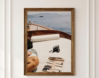 Luxury Yacht Wall Art, Italian Summer Backgammon Print, Old Money Aesthetic Sailing Poster, Digital Download