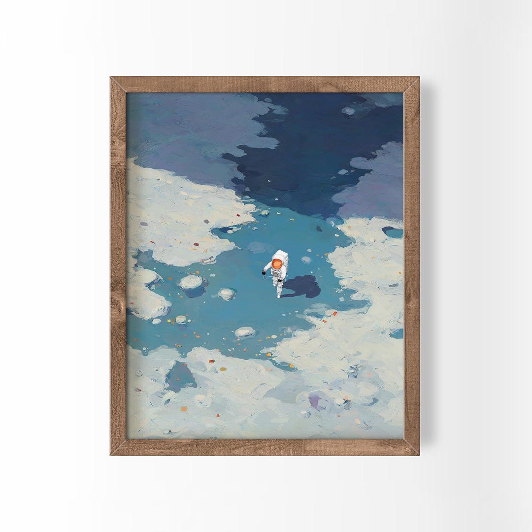 Surreal Moon Art Space Poster Lunar Wall Decor Astronomical Tiny People ...