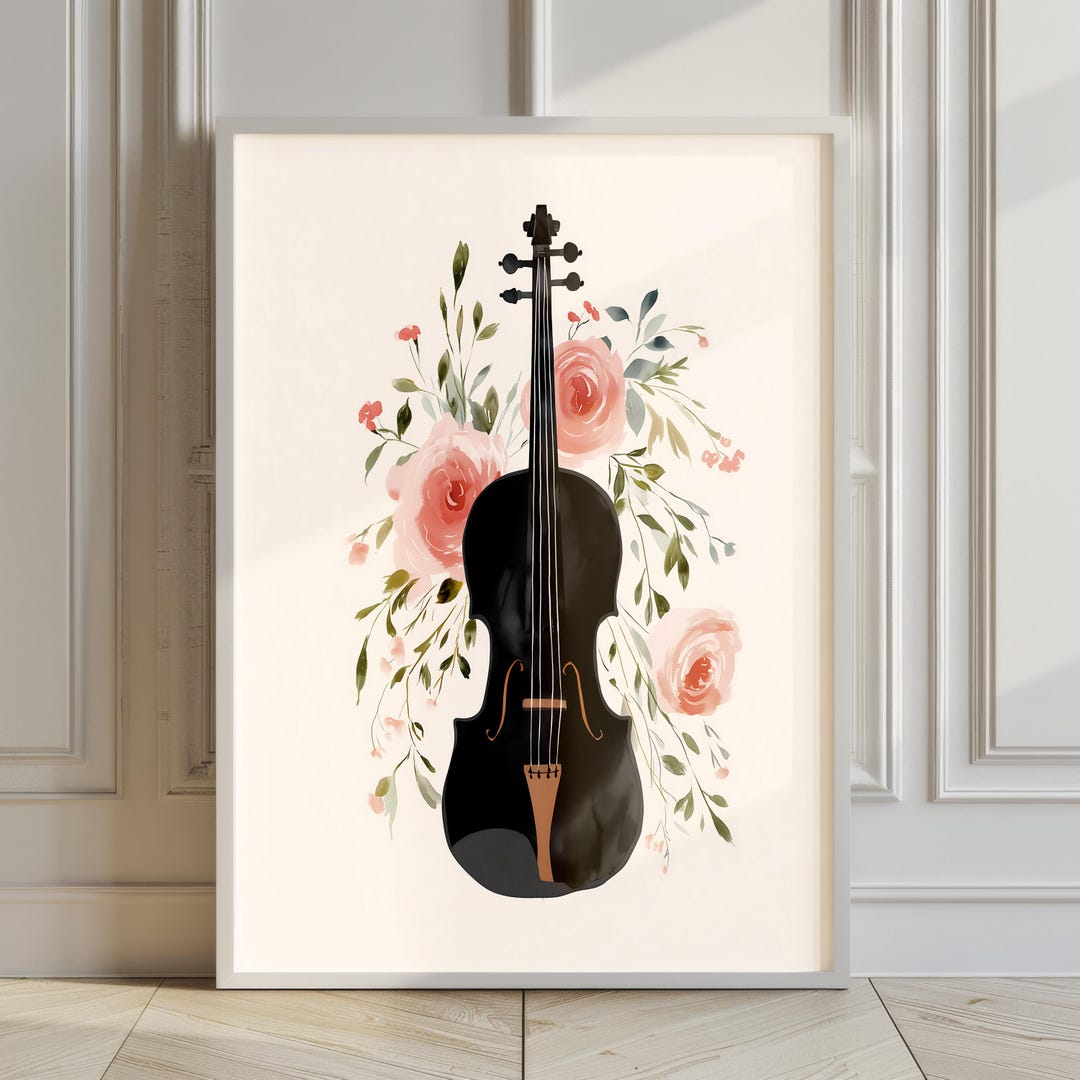 Viola Wall Art String Instrument Soft Floral Print Musician Gift Decor ...