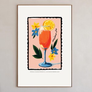 Mimosa Bar Cocktail Recipe Art Whimsical Bar Cart Print Signature Drink Alcohol Prints Mimosa Recipe Print Cocktail Poster Printable Art