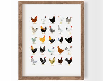 Chicken Breed Art Print, Farmhouse Style (Digital Download)