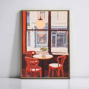 Vintage Parisian Cafe Painting, French Bistro Art, Paris Streets Neutral Bar Cart Decor, Europe Travel Print, Gift Coffee Lover Decor