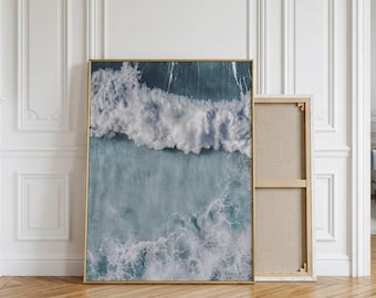 Beach Waves Poster, Tropical Blue Sea Wall Art, Coastal Decor (Digital Download)
