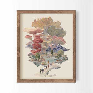 Mushroom Patch Painting, Quirky Shroom Print Gift for Stoner, Surreal Printable Wall Art