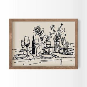 Wine Glass Table Setting Line Art Print, Modern Dining Room Wall Decor (Digital Download)