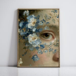 Chinoiserie Face Art Print | Victorian Woman Portrait | Blue & White Wall Art | Grandmillennial Home Decor | Digital Download Poster