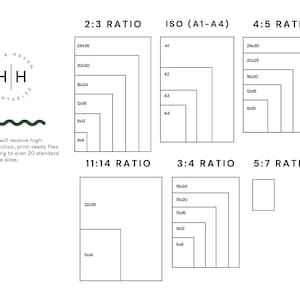 Printable size chart and aspect ratio guide for the tiny people dancing print, digital wall art download details