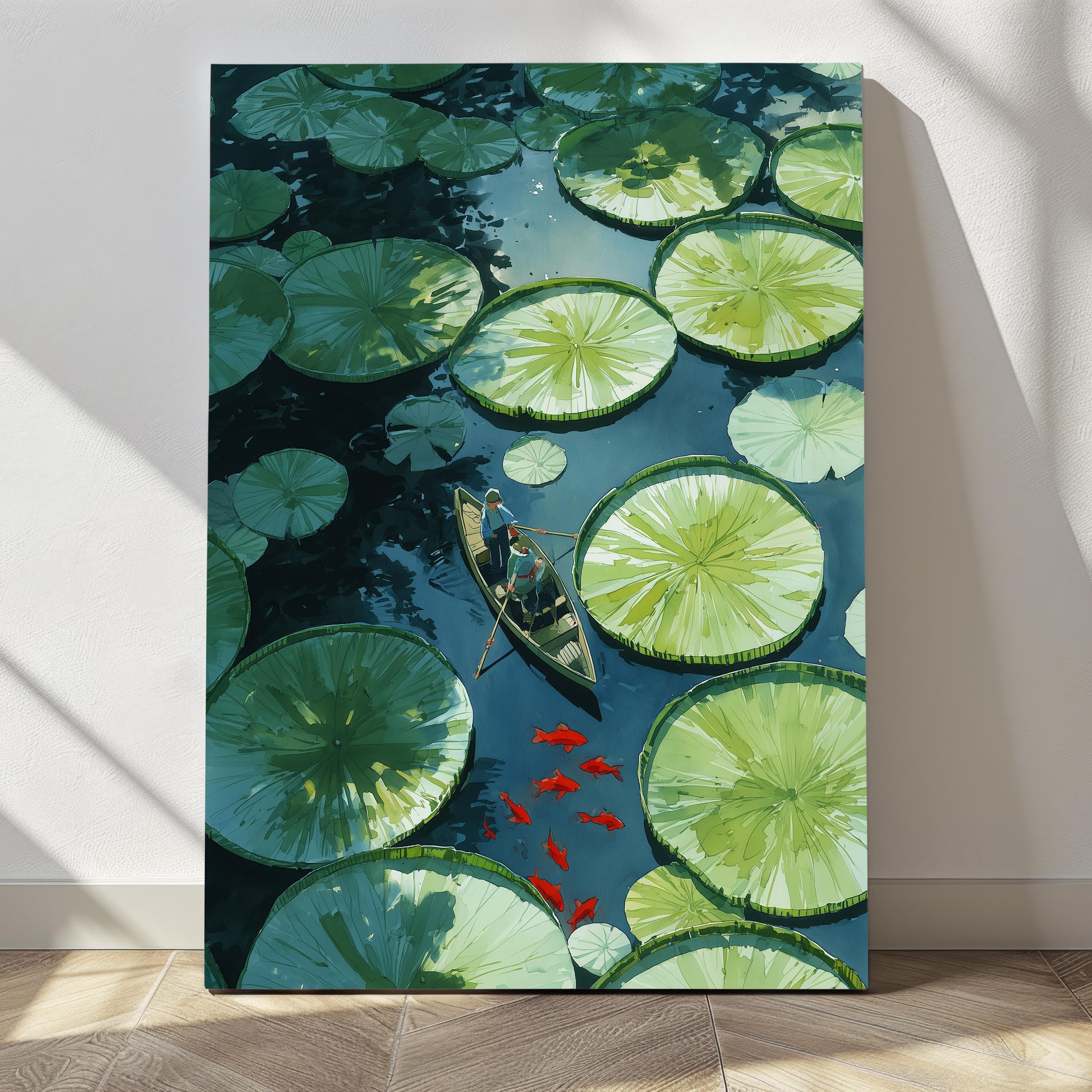 Carp Fishing Wall Art, Whimsical Sage Green Japandi Decor (digital