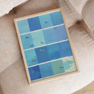 Summer Swimmers Art Print Minimalist Pool Poster, Quirky Tiny People Wall Decor (Digital Download) image 4