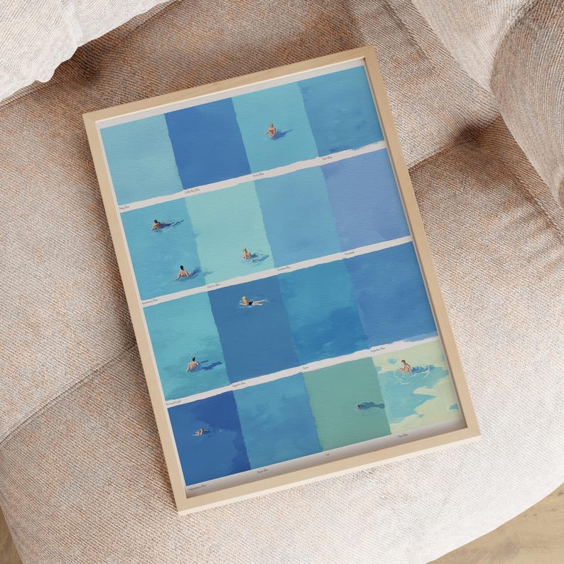 Summer Swimmers Art Print Minimalist Pool Poster, Quirky Tiny People Wall Decor (Digital Download) image 4