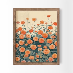 Watercolor Zinnia Print Rustic Floral Painting (Digital Download)