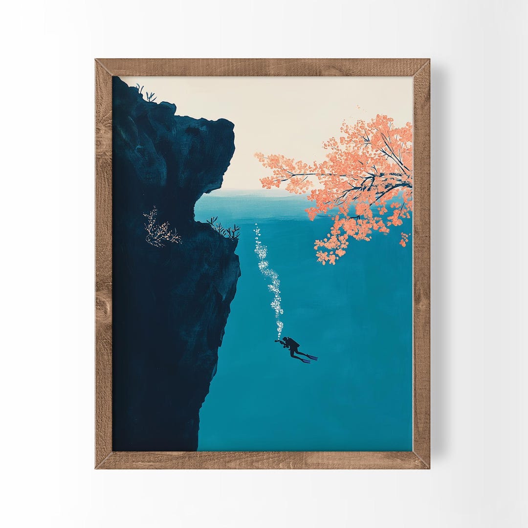 Deep Sea Diving Scuba Diver Art Ocean Lover Gift Aqua Wall Decor - Etsy