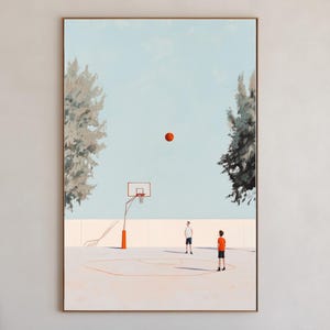 Impresión de pequeños jugadores de baloncesto, arte minimalista, regalo para jugador de baloncesto, decoración horizontal de oficina, descarga digital, arte imprimible