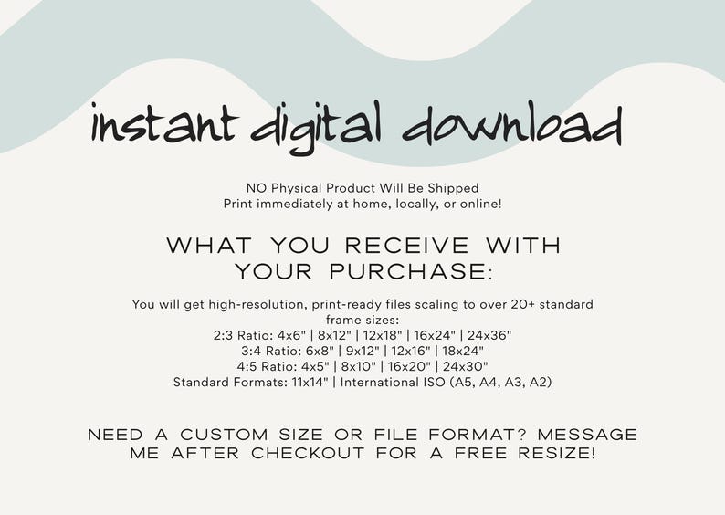 Flatlay corner on wood with download text, cream abstract tiny people dancing print mockup for digital wall art