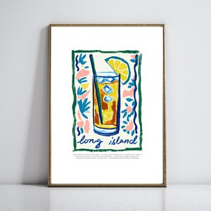 Long Island Iced Tea Cocktail Recipe Art Bar Cart Print Signature Drink Cocktail Poster Funky Wall Art Bartender Gift Alcohol Printable Art