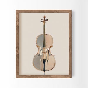 Classical Music Cello Wall Art Mid Century Modern String Instrument Painting (Digital Download)