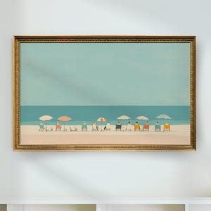 Minimalist Beach Day People Swimming Print Vintage Beach Bathroom Wall Art Cute Summer Wall Poster Beach House Decor Digital Download