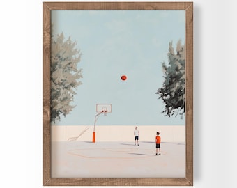 Basketball Wall Art Tiny People Print Minimalist Sports Gym Decor (Digital Download)