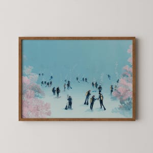Scuba Diver Art Print: Abstract Ocean Waves, Summer Beach (Digital Download)