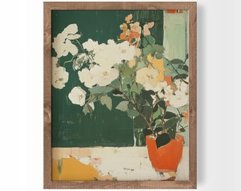 Orchid Wall Art Abstract Floral Painting Green French Country Digital Download