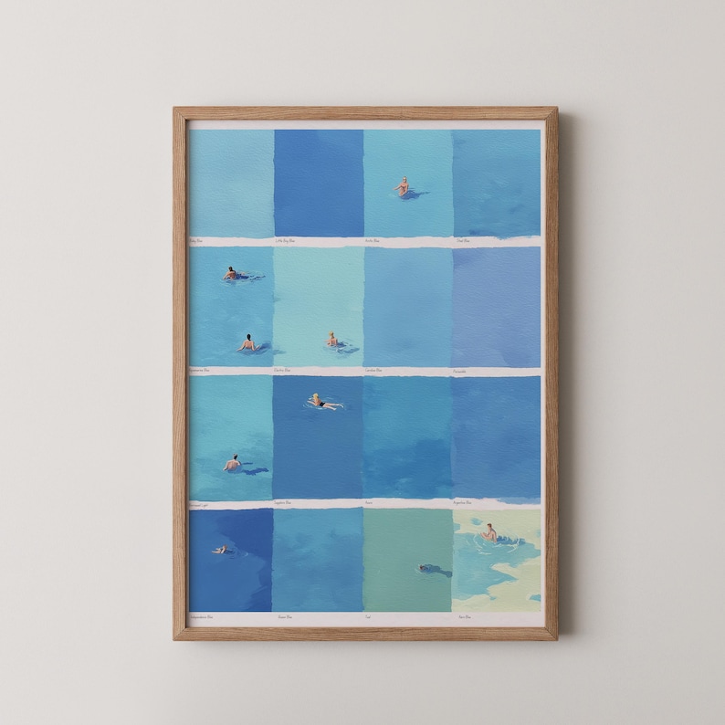 Summer Swimmers Art Print Minimalist Pool Poster, Quirky Tiny People Wall Decor (Digital Download) image 5