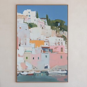 Arte mural de Cinque Terre, regalo de viaje de la costa italiana, póster estético de la Riviera italiana, descarga digital de la costa mediterránea de Amalfi.