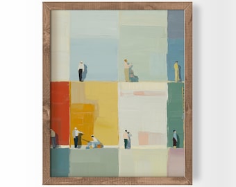 Bauhaus Design Architecture Print Tiny People Art Neutral Earth Tones Bookshelf Decor