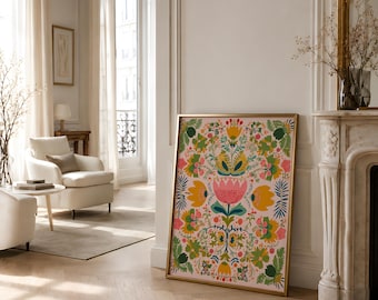 Scandinavian Folk Art Rosemaling Painting Boho Wall Decor (Digital Download)
