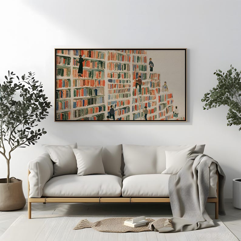 Whimsical Bookshelf Wall Art, Light Academia Print, Graduation Gift ...