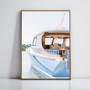 Retro Yacht Poster, Old Money Luxury Wall Art, Fashion Boat Print, Coastal Photo Digital Download