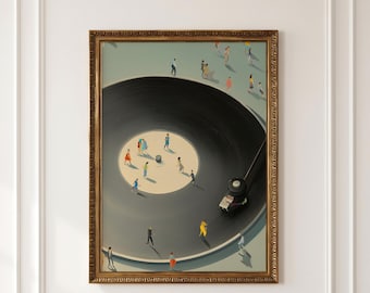 Decoración de pared con forma de tocadiscos, lámina de pequeñas bailarinas, descarga digital de tocadiscos retro.