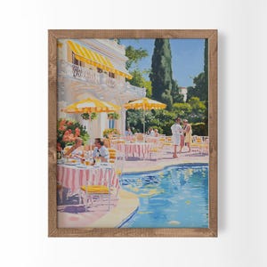Mid Century Modern Poolside Art Print: Pastel Pool Artwork Old Money Decor (Digital Download)