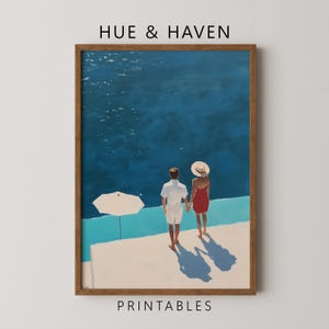 Tiny People Swimming Pool Print, Minimalist Wall Art, Modern Pool Poster, Coastal Digital Download