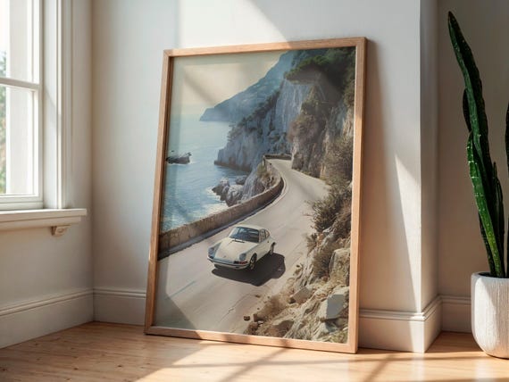 Coastal Drive Car Poster Old Money Aesthetic Decor & Gift Printable Wall Art