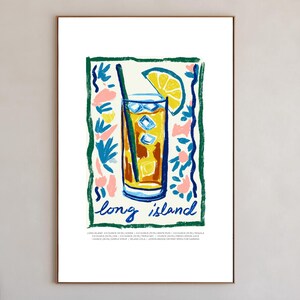 Long Island Iced Tea Cocktail Recipe Art Bar Cart Print Signature Drink Whimsical Cocktail Poster Funky Wall Art Bartender Gift Printable