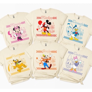 Custom Disney Family Character Tee, Custom Checkered Graphic Shirt, Personalized Magic Kingdom Disnayland, Gift for mom, Family trip 2025