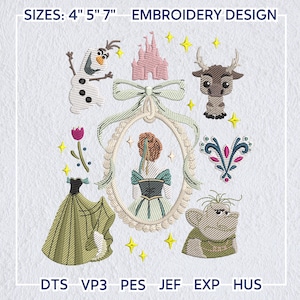 Magic Kingdom Stickerei Design, Prinzessin Coquette Style Stickerei, Prinzessin Cartoon, Stickdatei, Mädchen Reise, Instant Download