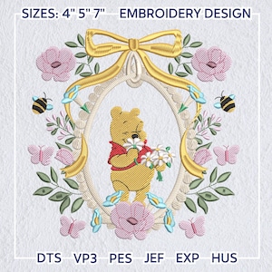 Vintage Coquette Style Embroidery Design, Family Vacation Embroidery Design, Cartoon Bear Embroidery Design, Instant Download