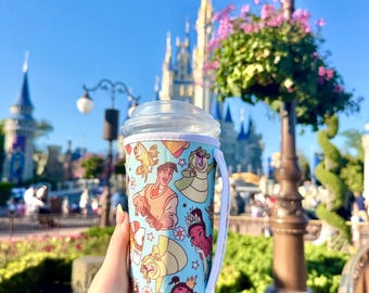 Funda grande para vaso con asa inspirada en La Princesa y el Sapo de Disney / Funda grande para vaso / Portavasos Disney / Grande con asa / Tiana / Bebida Disney