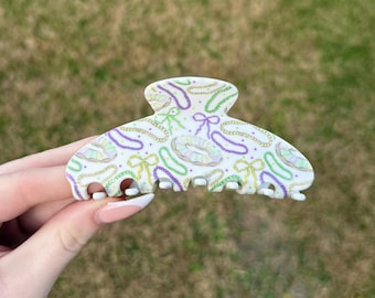 Mardi Gras King Cake Design Klauwklem Aangepast | Mardi Gras-klauwklem | Koningstaart Mardi Gras | Mardi gras-kralen | Mardi Gras-accessoires